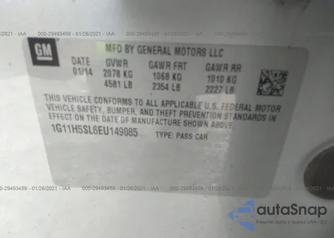 2014 Chevrolet Malibu 1Lz from USA, damaged, VIN 1G11H5SL6EU149085